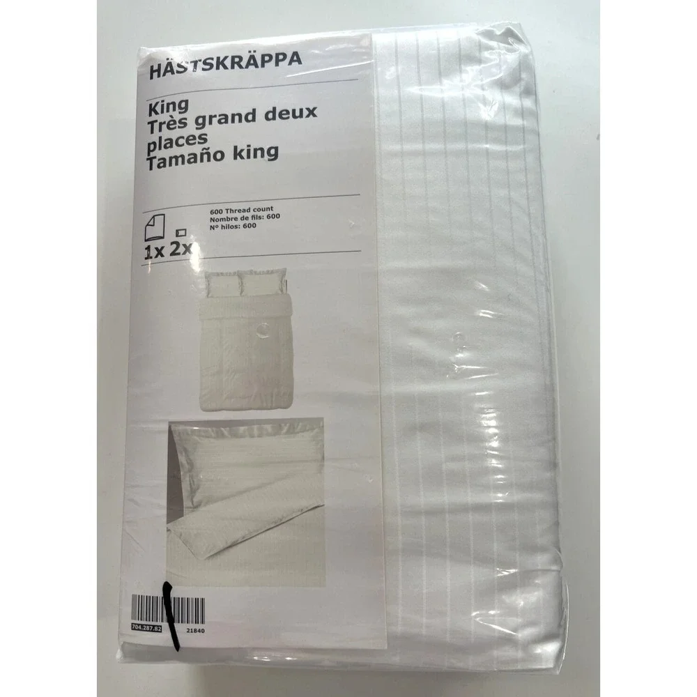 New Ikea Hastskrappa King Duvet cover and 2 pillowcase, white 600 Thread count